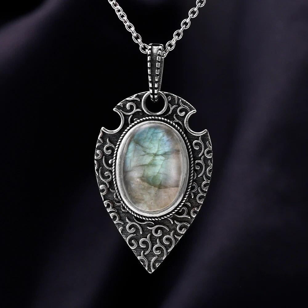 Серебряное ожерелье-кулон, большой овал, 10*14 мм, натуральный лунный камень, ретро-богемный стиль, ожерелье, кулон для вечеринки