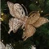 Блестящая Бабочка Рождественский Цветок Имитация Блесток Украшение для Рождественской Елки Изысканная Флокированная Искусственная Бабочка на Прищепке