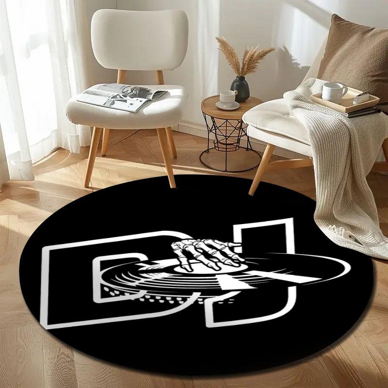 Artistic Round Tattoo Multicolor Carpet, Non-Slip Floor Mat for Dining Room
