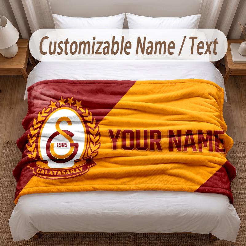 Galatasaray FC Printed Flannel Blanket Custom Name Text Soft Warm Throw For Bedroom Holiday Gift
