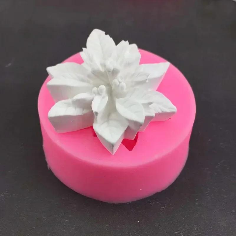 3D Holly Leaf Poinsettia Christmas Flower Силиконовая форма для сахарного ремесла Инструмент из смолы Форма для выпечки кексов Инструменты для украшения тортов из помадки