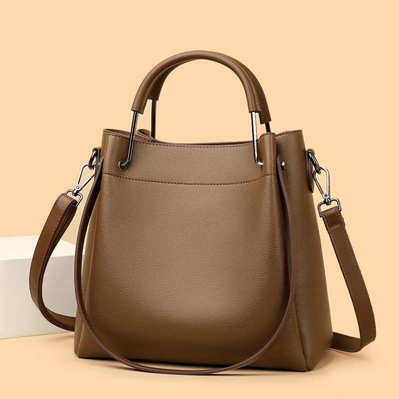 Simple Generous Solid Color Women's Handbags New Style Large Capacity Ladies Bucket Bag High End PU Leather Single Shoulder Bag for Mother's Day Gifts