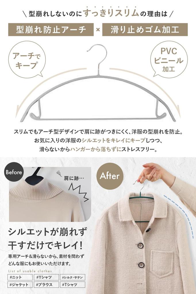 Hangers for Shape Retention Hanger for Everything from Laundry To Suit Silver Set of 10 [Expo Brand] Arched, Non-Slip [One Storage] Multi-Function