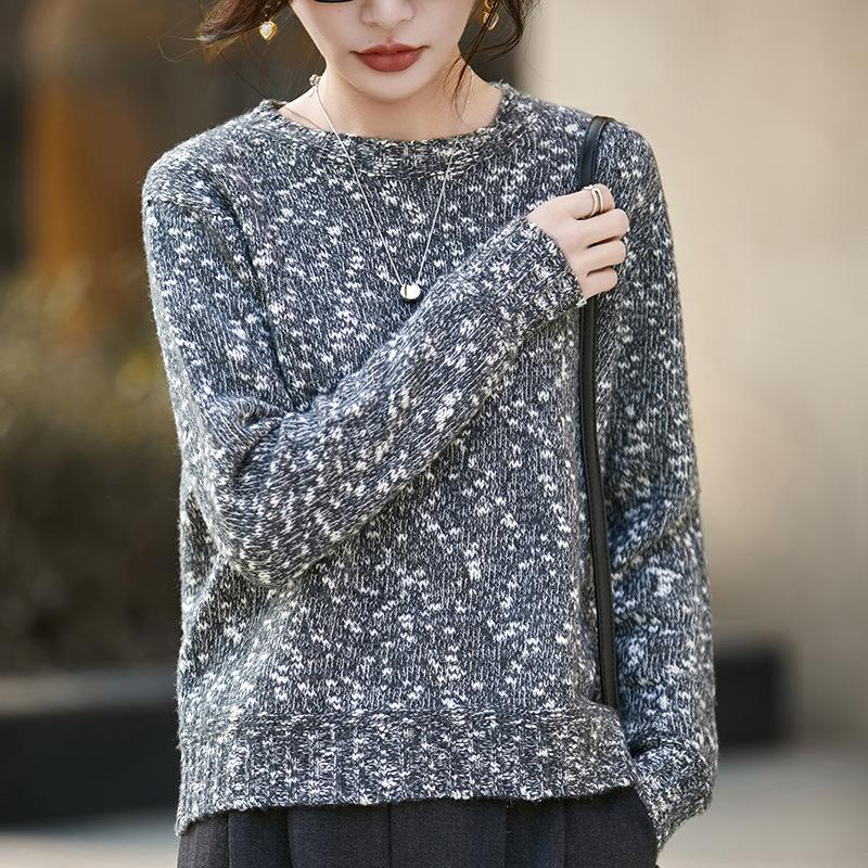 Autumn And Winter New Floral Yarn Crew Neck Knitted Sweater Long Sleeve Women'S Floral Yarn Wool Pullover Loose Bottoming Shirt Top