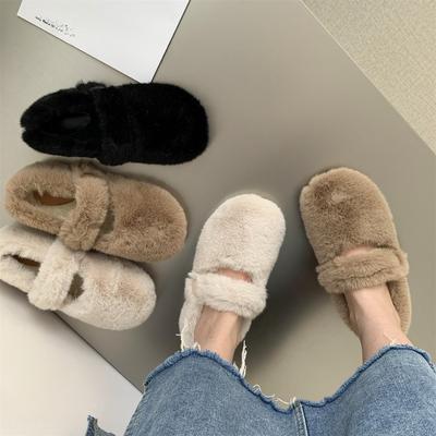 Туфли из искусственного меха, женская верхняя одежда, осень и зима, повседневные, с толстой подошвой, теплые, на одну ногу, со стременами, туфли Мэри Джейн из хлопка