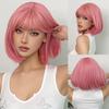 Розовый короткий боб, прямой синтетический парик с челкой для косплея, Лолита, искусственные волосы для белых женщин, вечерние, натуральный парик, высокая температура