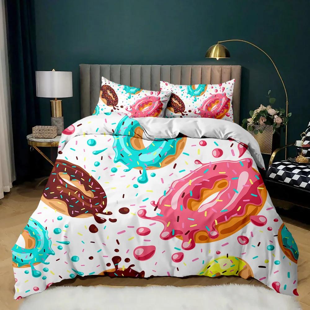 Doughnut Duvet Cover Colorful Tie Dye Qulit Cover For Kids Gift Girly Cute Sweet Multicolor Dessert Food Polyester Bedding Set