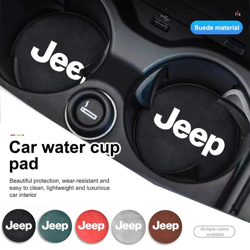 2Pcs Suede Car Water Cup Pad Non-slip Coaster Accessories For Jeep Grand Cherokee Wrangler JK Gladiator Compass Renegade Patriot