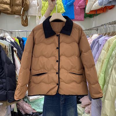 2024 Осень Корейская версия Вельветовый Легкий Пуховик Женский Маленький Короткий Белый Утиный Пух Контрастное Пальто Прилив