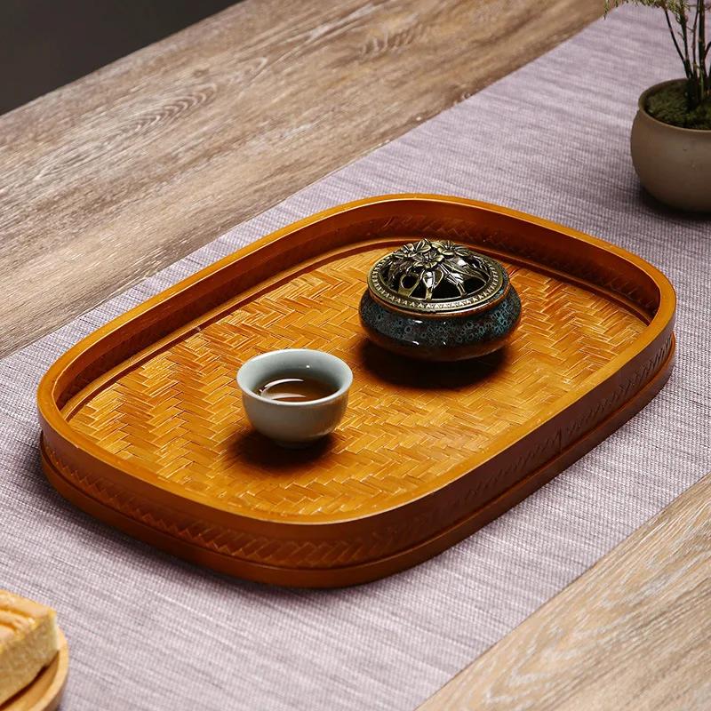 HeMu Bamboo Products Плетеное вручную поднос для чая, Поднос для отеля, Поднос для димсама, Полотенце для гостевого дома, Винтажный сухой стол для закусок