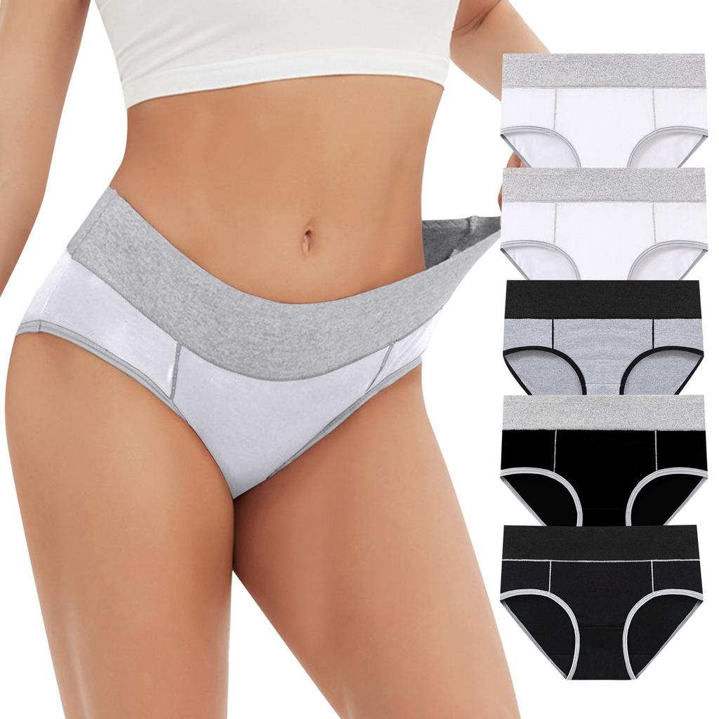 5PC Women's Large Color Cotton High Waist Pants With Raised Hips Underwear