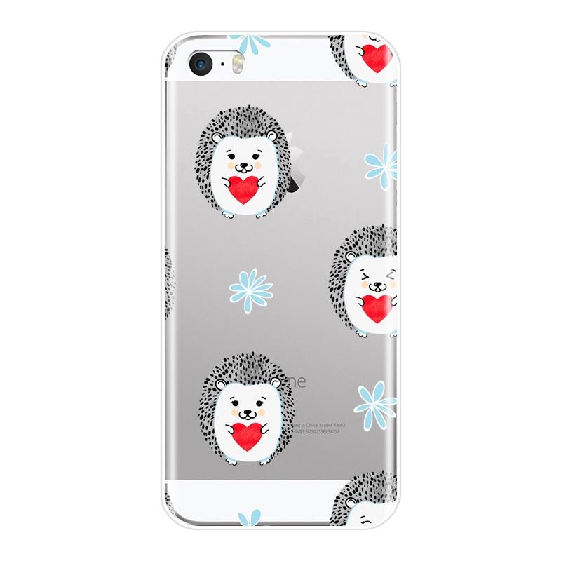 Задняя крышка из ТПУ для Apple iPhone 4 4S 5 5C 5S SE Kawaii Hedgehog Heart Love, милый цветок, мягкий силиконовый чехол для телефона iPhone 4 5 S