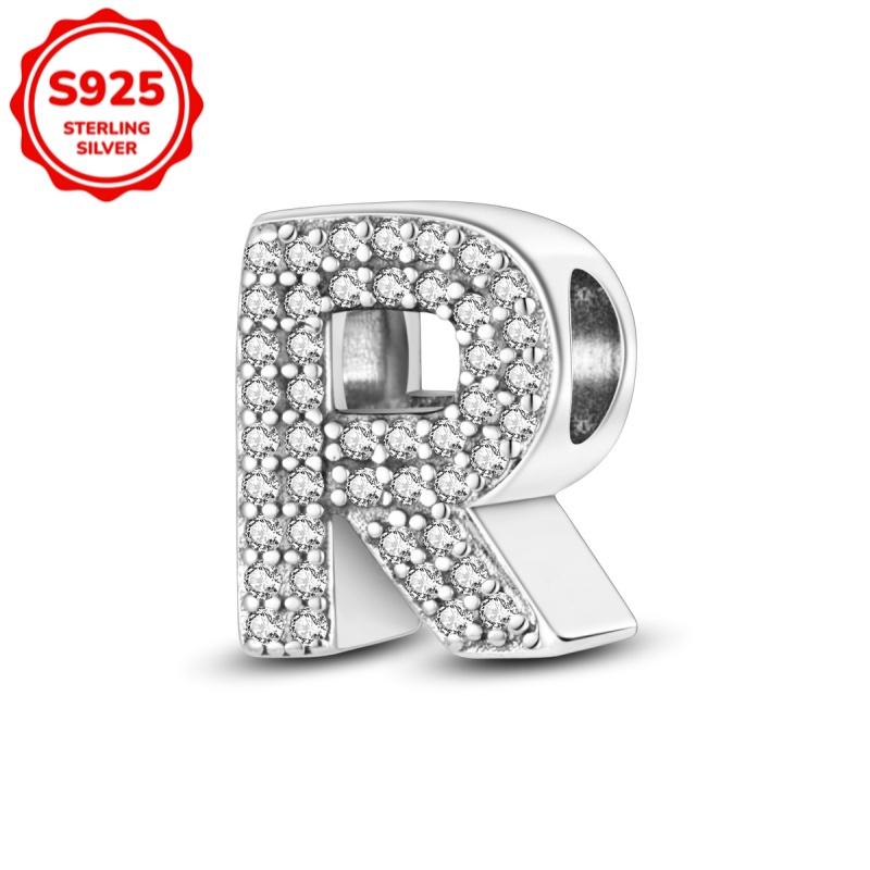 925 silver uppercase letters A-Z women's fashionable charm beads, suitable for DIY bracelets