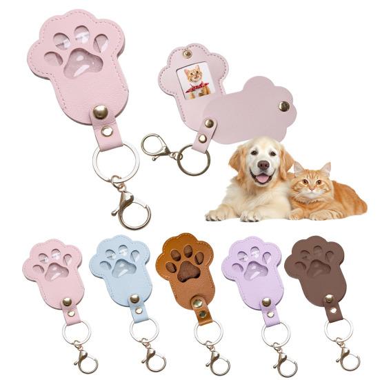 Pet Memorial Keychain Pendant Dog Cat Claw Design Faux Leather Pet Hair Memorial Keychain Pet Accessory