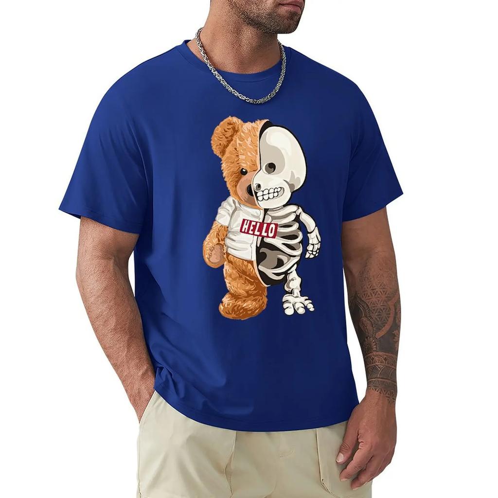 Футболка Hello Skeleton Teddy Bear Футболка Harajuku с коротким рукавом 100% хлопок Графика Футболка Топы