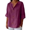 Women's Fashion Casual V-Neck Buttoned Seven-Point Sleeve Cotton T-Shirt Top