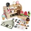 Wooden Pretend Kids Ice Cream Shop Playset With Natural Finish For Birthday Gift