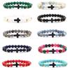 Hot Women Natural Stone Beads Cross Bracelets Onyx Meditation Prayer Bead Bracelet Men Yoga Jewelry