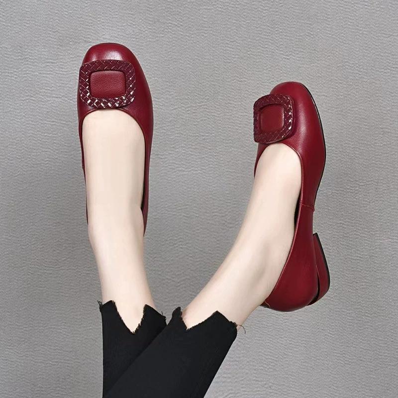 Мягкие женские туфли из искусственной кожи на низком каблуке с неглубоким носком, удобные туфли-лодочки на каблуках, женские туфли из кожи