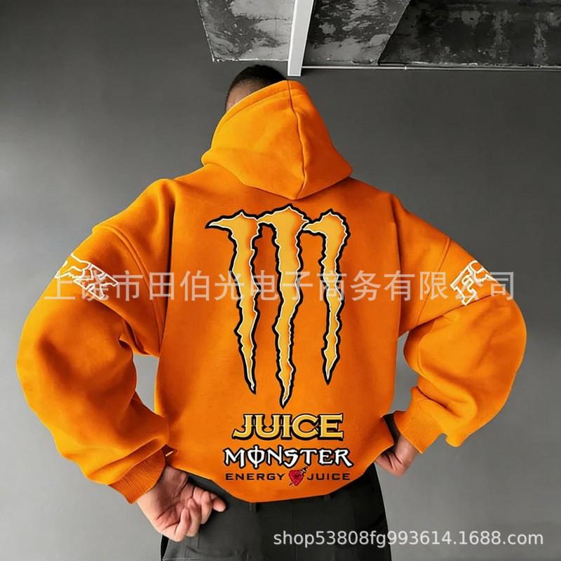 Mens Hooded Sweatshirt With Demon Print Loose Fit Warm Winter Casual Streetwear
