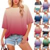 Women's Fashion Casual Gradient Color Loose Round Neck Short Sleeve Trendy Holiday T-shirt Top