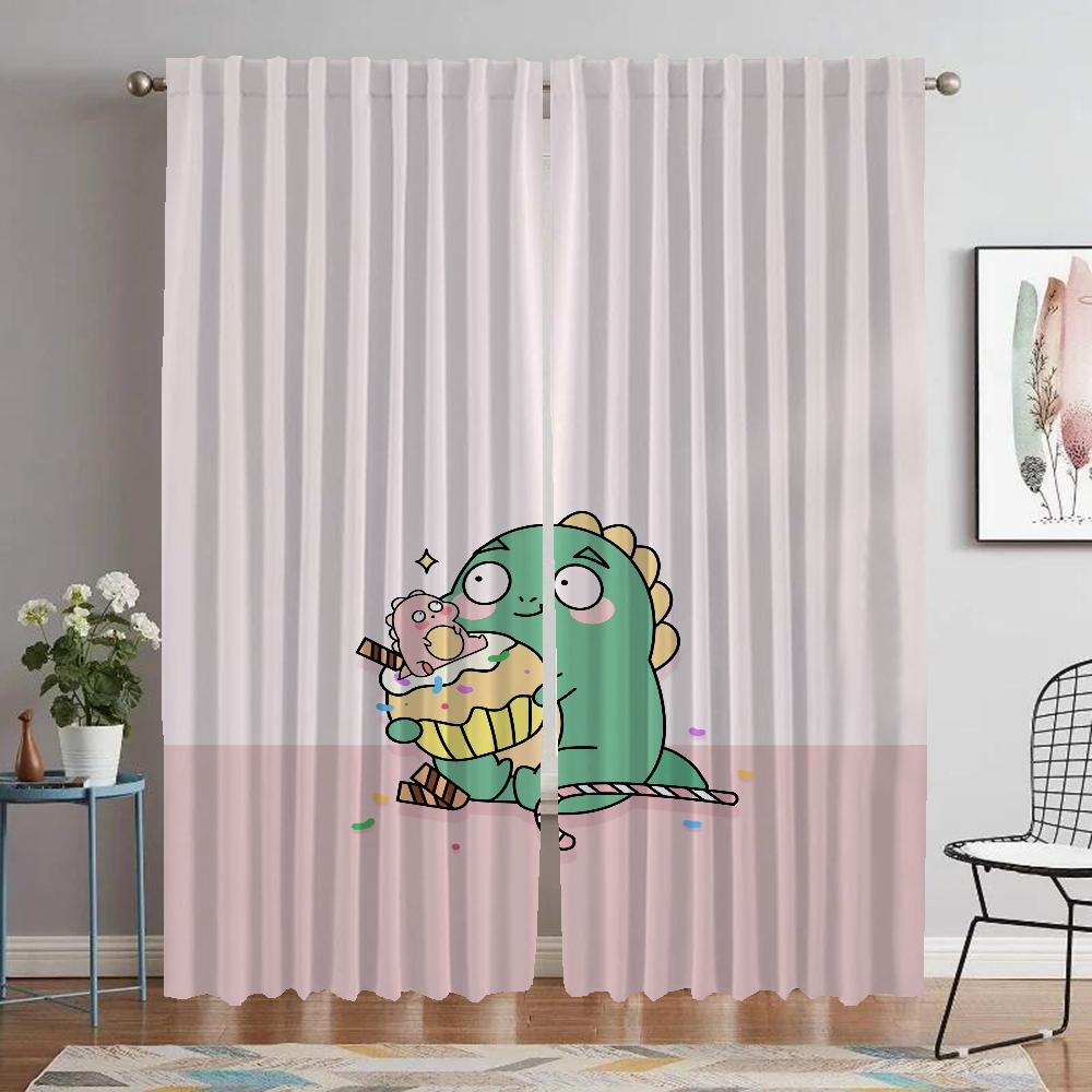 Dinosaur Elegant Room Curtains for Living Room Halloween Decoration Home Interior Curtains 2 Pieces Window Curtain Shades Camera