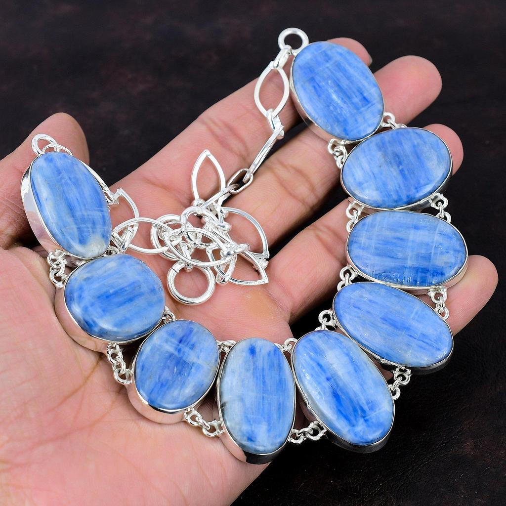 Ожерелье с кианитом Ожерелье ручной работы с драгоценными камнями Ожерелье из стерлингового серебра 925 пробы Регулируемая цепочка Ожерелье Ювелирные изделия с кианитом Подарок на годовщину для жены