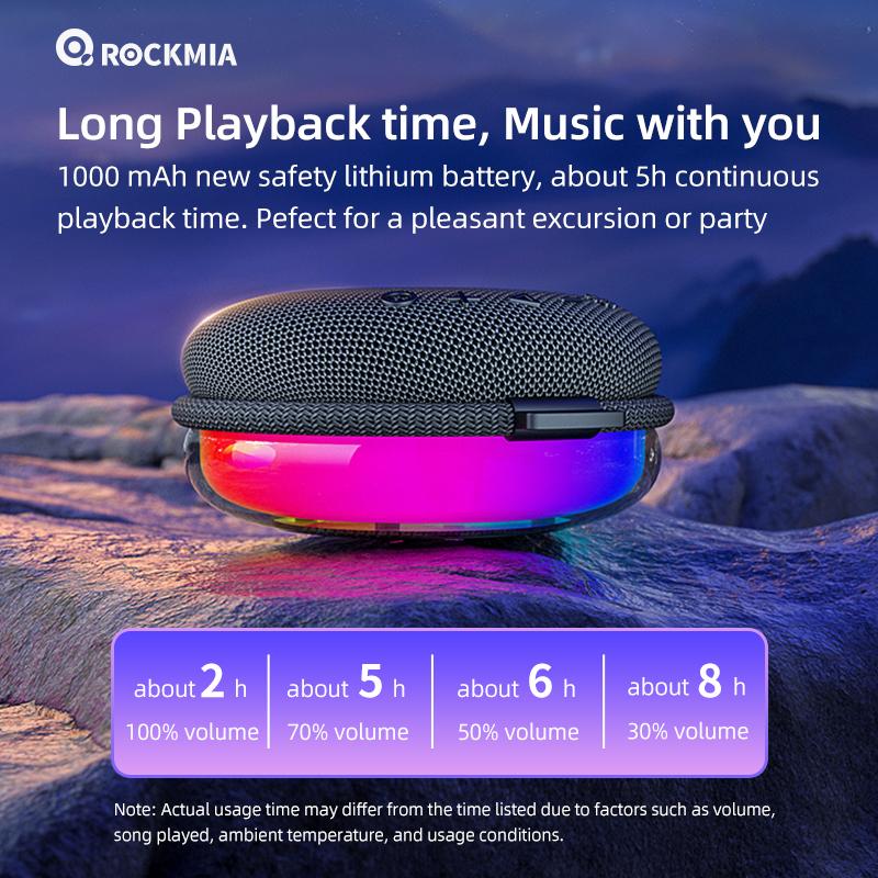 Rockmia EBS-310 Mini Portable RGB Speaker Bluetooth 5.3 Fabric Mesh Handle Outdoor Waterproof IPX4 Stereo Music Box Colorful lights