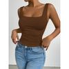 Women's Sleeveless Camisole Vest with Square Neckline, Casual Basic Style, Exposed Navel Top