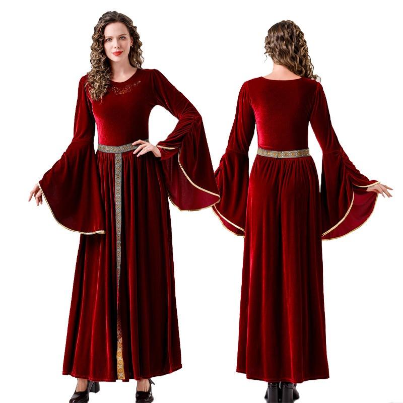 New Medieval Vintage Court Dress Noble Ball Suede Trumpet Sleeves Adult Stage Dress Up Performance Costumes