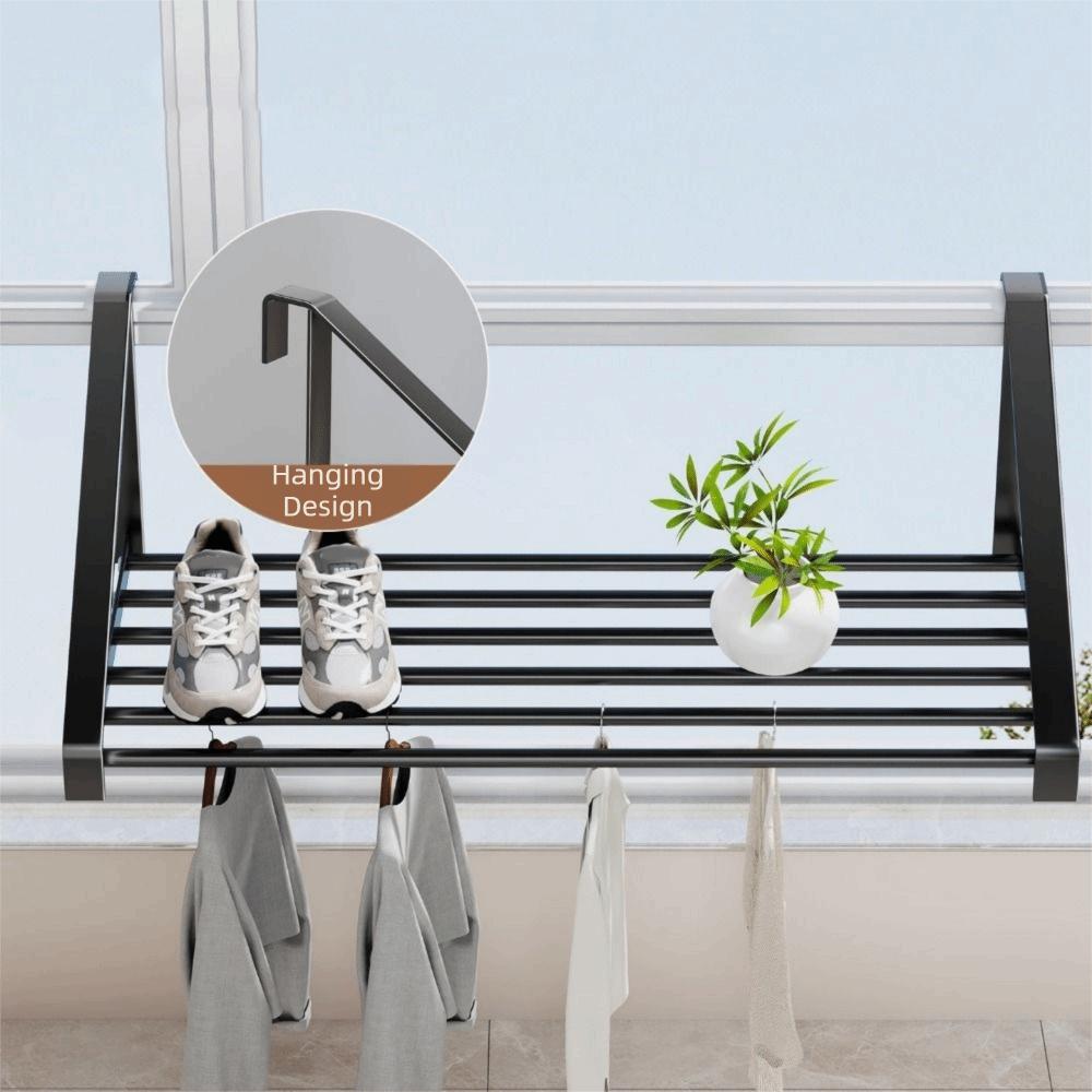 Large Capacity Clothes Drying Rack Wall Mounted Shoe Rack Iron Shoe Drying Rack  for Balcony