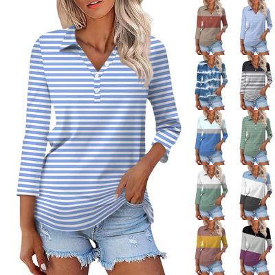 Женская модная повседневная рубашка с отворотом и рукавом 3/4, женские топы на пуговицах