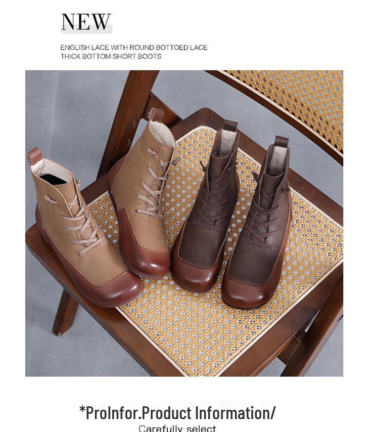 Женские сапоги из коровьей кожи с круглым носком в стиле ретро, осень/зима 2023 г. — теплые, с бархатной подкладкой, плоская подошва, размер XL