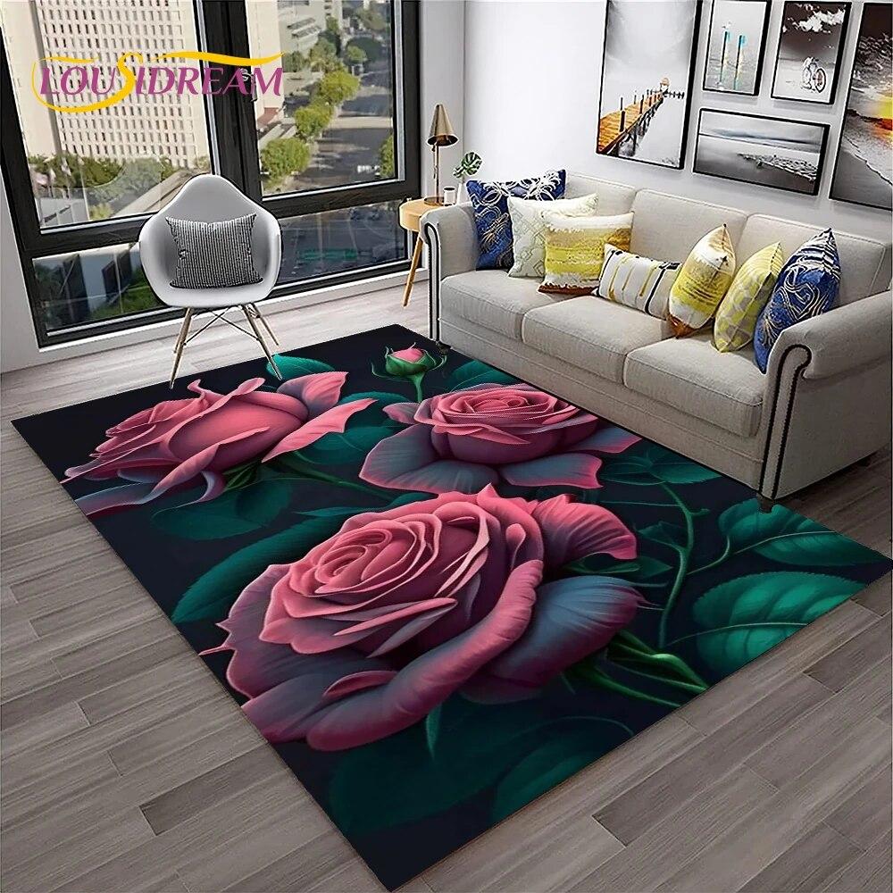 Ковер в скандинавском стиле с розой и цветами любви для дома, гостиной, спальни, дивана, коврика, декор, детский игровой коврик, нескользящий напольный коврик