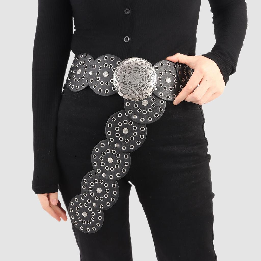 Western Style Disc Belt Y2K Wide Disc Belt Cowboy Wide Disc Belt Hollow Belt for Women