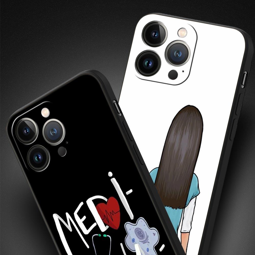 Чехол для телефона iPhone 16 15 14 13 12 11 Pro Max XS X XR SE 7 8 Plus Мягкий силиконовый Черный чехол Доктор Медсестра Медицинский Медицина