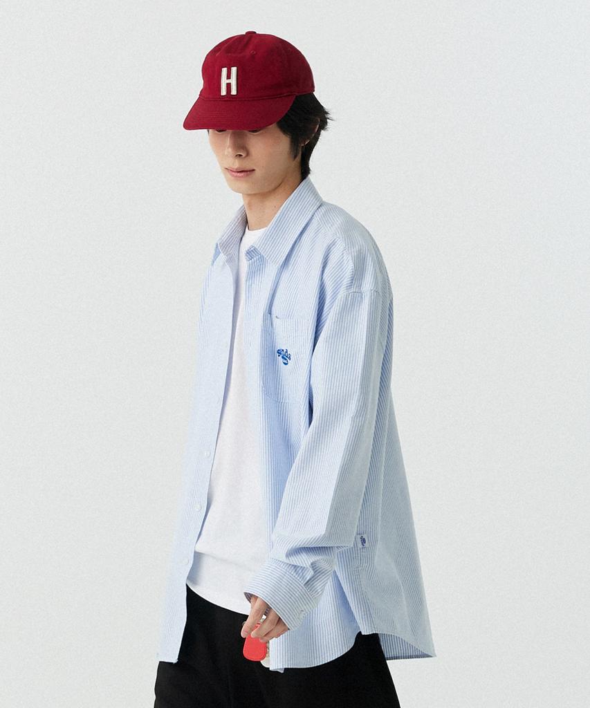 STENDS [M~4Xl] Arch Logo Oxford Washed Shirt_Stripe Blue
