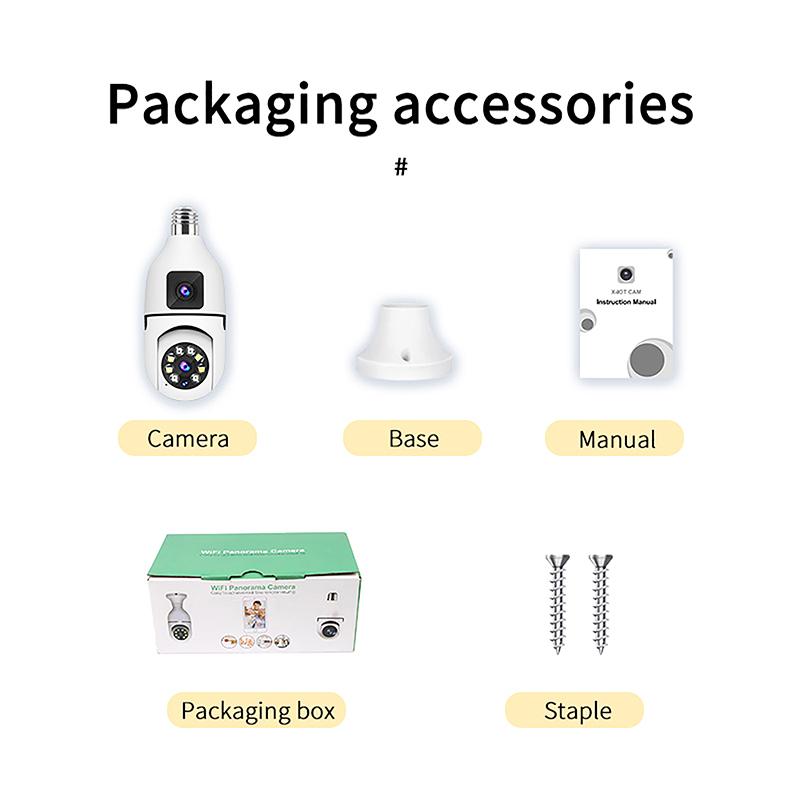 E27 Wifi Двойная камера объектива 1080P 5Mp 4K Ptz Камера видеонаблюдения Уличная IP-камера Безопасность Умный дом AI Tracking