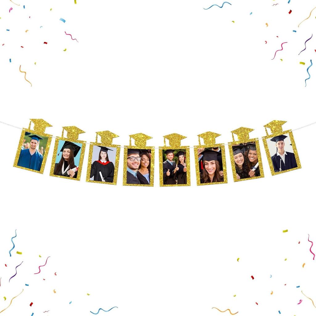 Senior Photo Banner Congrats Grad Paper Photo Frame High School College Graduation Bunting Decorations Congrats Senior Picture Banner Gold Glitter