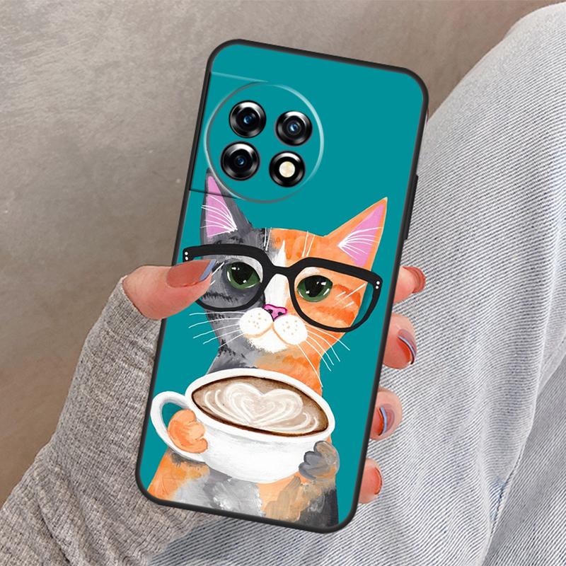 Cute Animal Cat Coffee Cover For OnePlus Nord 4 CE 2 3 Lite N30 N20 N10 OnePlus 13 12 11 10 Pro 8T 10T 12R 13R Case