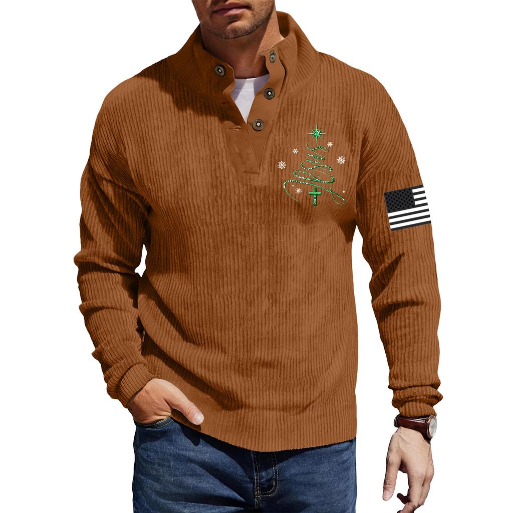 Мужская вельветовая рубашка на пуговицах с рождественским принтом