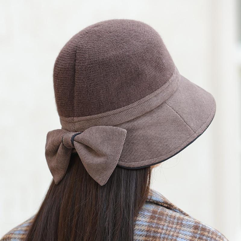 Новая осенне-зимняя шляпа для женщин с широкими полями, подчеркивающая маленькое лицо, шляпа-ведро в стиле ретро, корейская шляпа-панама с бантом