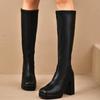 Large-sized Shoes, Round-toed High Boots, Women's Shoes, Chunky Heels for Slimming, Chunky Heels, Knight Boots