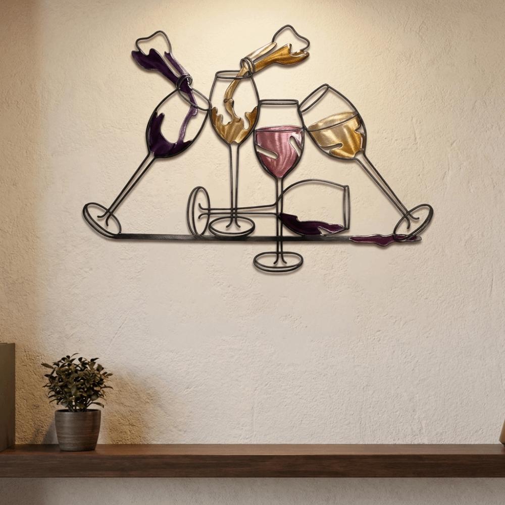 Iron Art Colorful Wine Glass Wall Art 2D Flat Wall Art Sculpture Wine Cup Wall Hanging Living Room