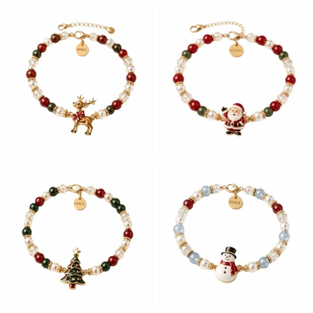 Santa Claus Crystal Beaded Bracelet Snowman Women Bangle Christmas Bracelets Party Favor