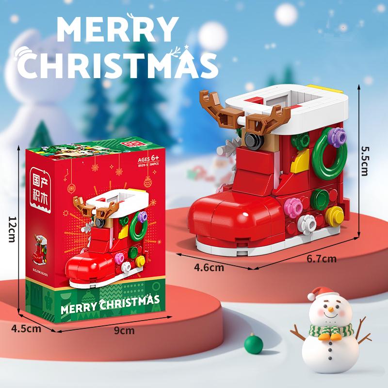 DIY 6in1 Christmas Elk Deer Photo Frame Santa Claus Architecture Store Street View Xmas Tree Snow House Building Block Kit Toy