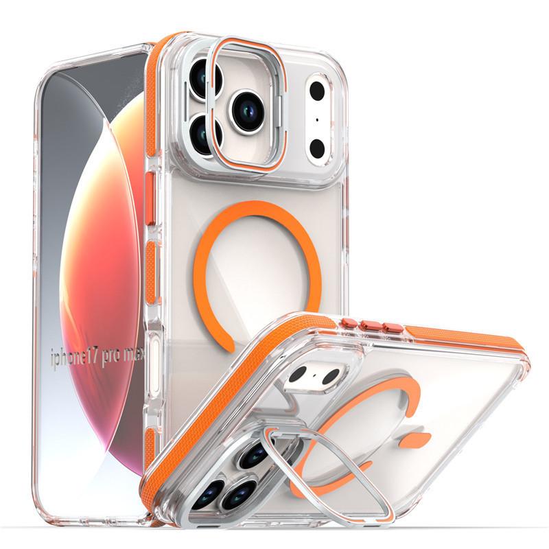 Applicable To IPhone17 Pro Transparent Magnetic Bracket Mobile Phone Case Apple 16 15Pro Max Independent Metal Buttons