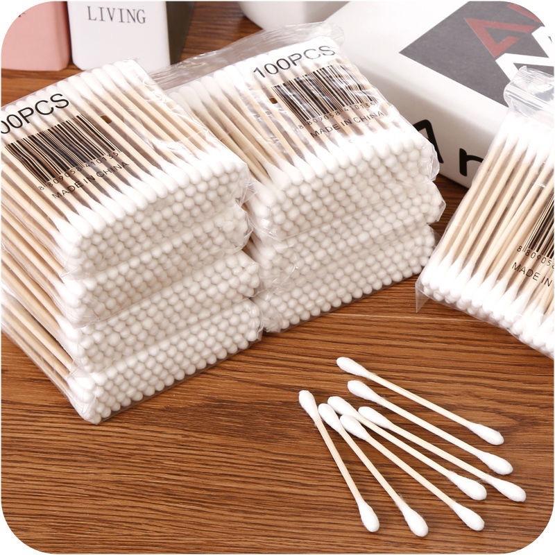 100pcs Bags Cotton Swabs Disposable Double-Headed Sanitary Cleaning Cotton Sticks Household Makeup Remover Ear Cotton Swabs