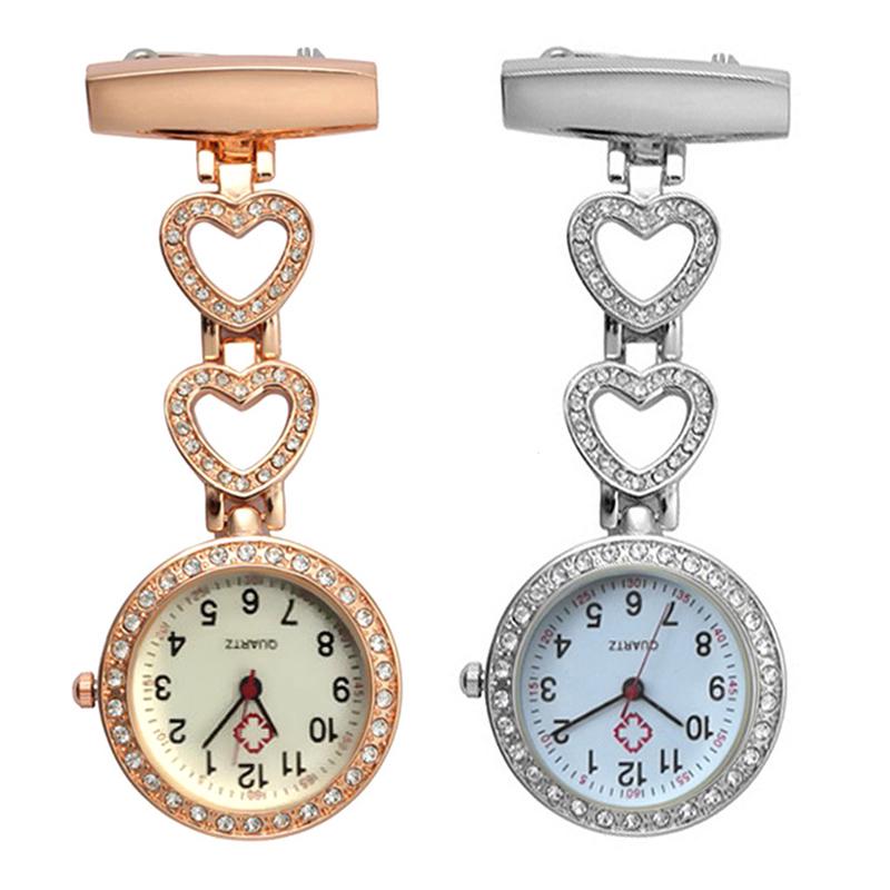 Fashion Women Pocket Watch Clip-on Heart/Five-pointed Star Pendant Hang Quartz Clock For Medical Doctor Nurse Watches