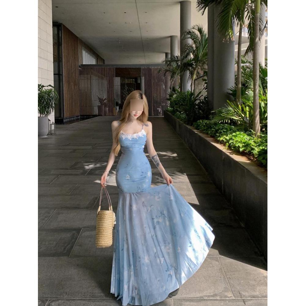 Курортная синяя пляжная юбка, летнее сетчатое платье-майка, нежный темперамент, подчеркивает фигуру, талию и бедра